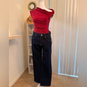 Dark Blue Straight Leg Jeans Classic Style